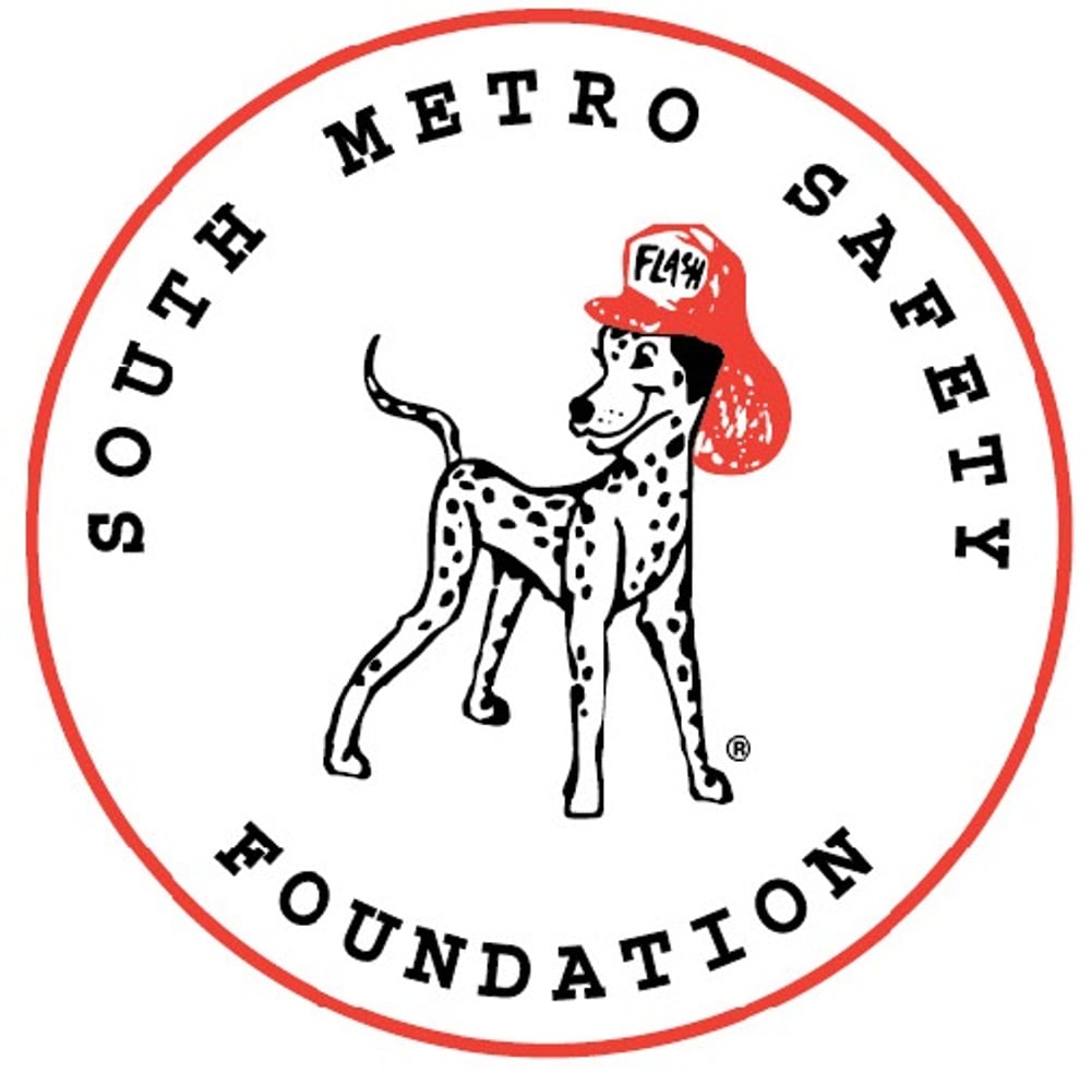 South Metro Safety Foundation Logo with Dalmatian in fire helmet. 
